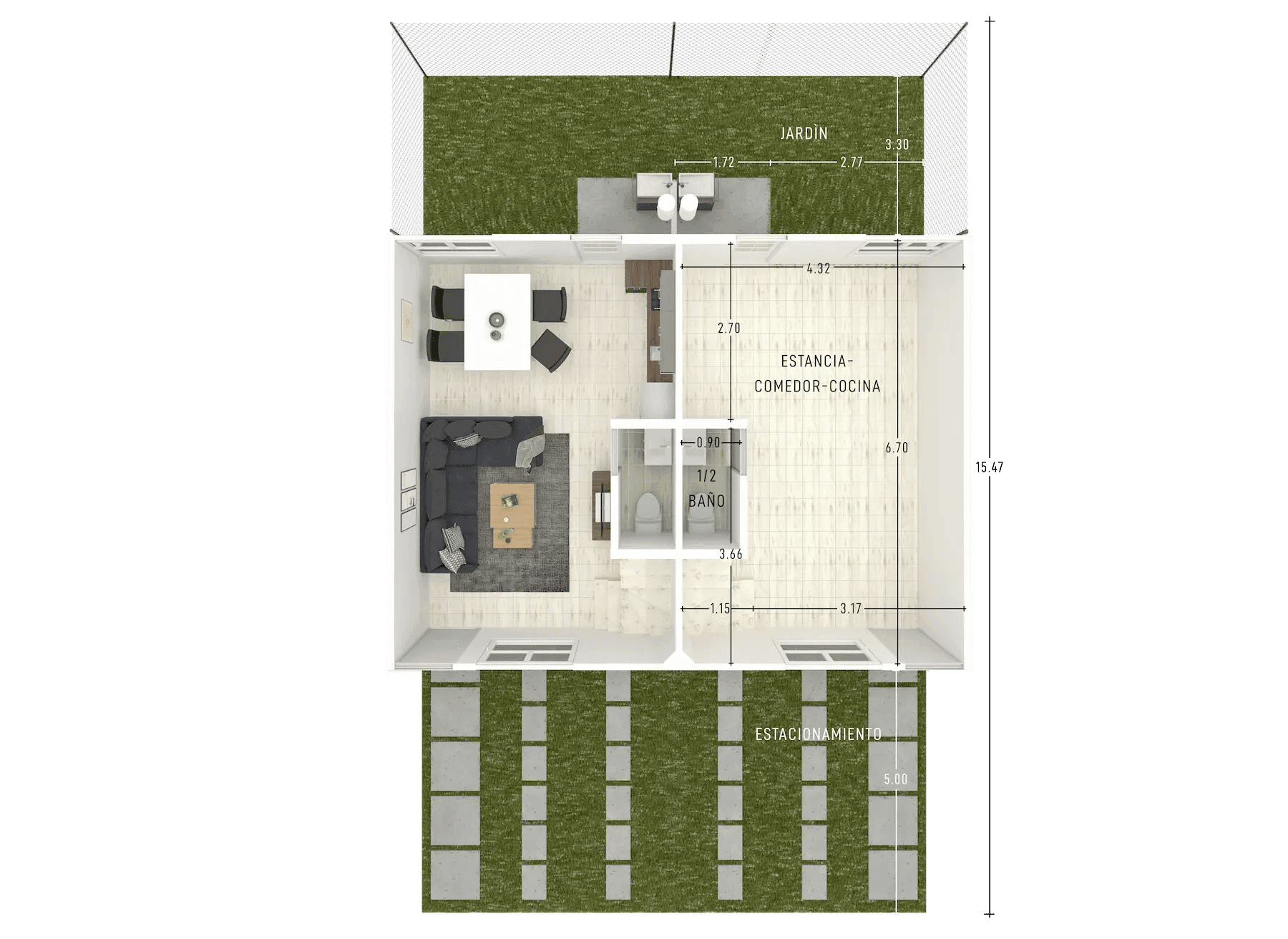 Plano de Planta Baja — Modelo Esmeralda 2 Recámaras